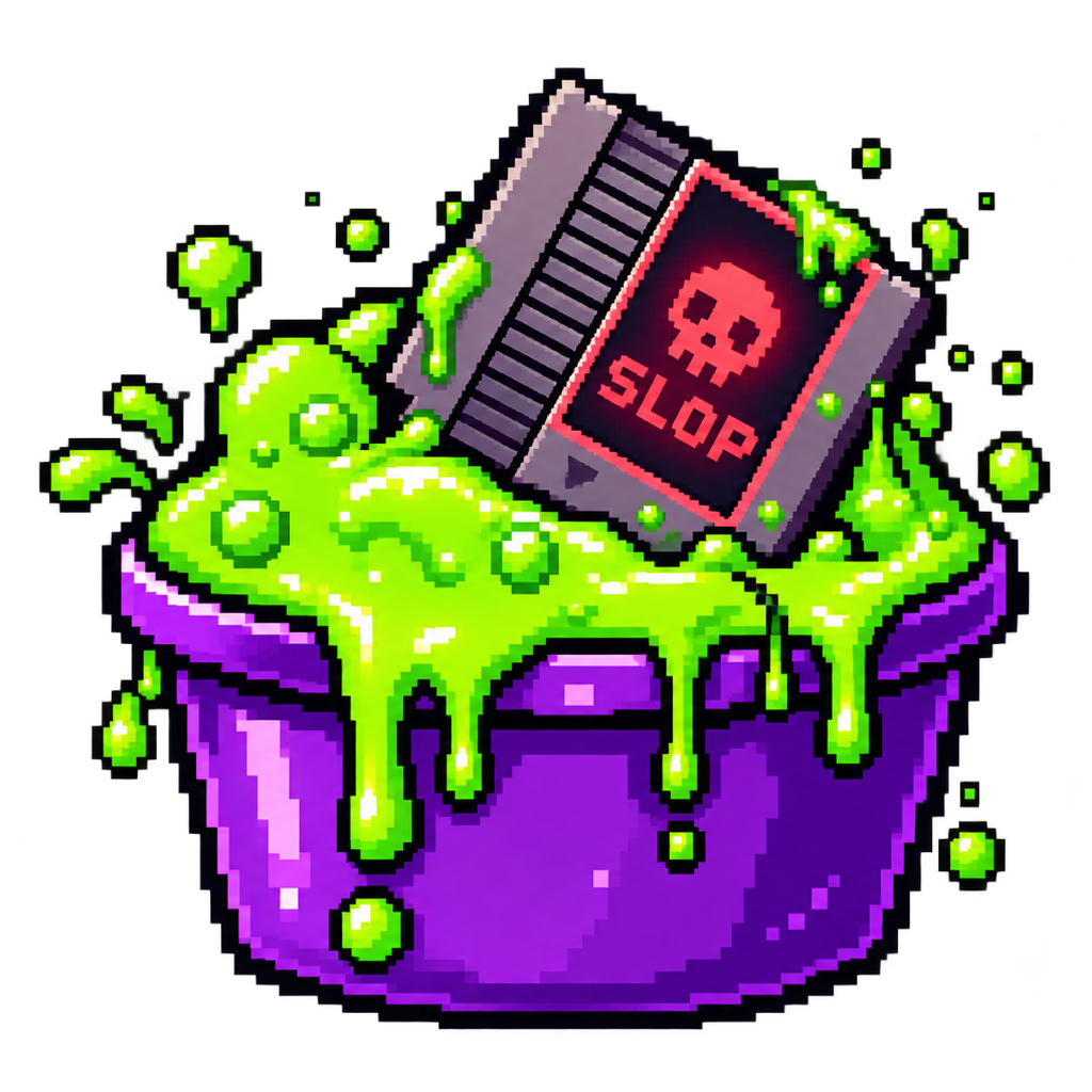 Play AI Slop slime bucket and cartridge logo